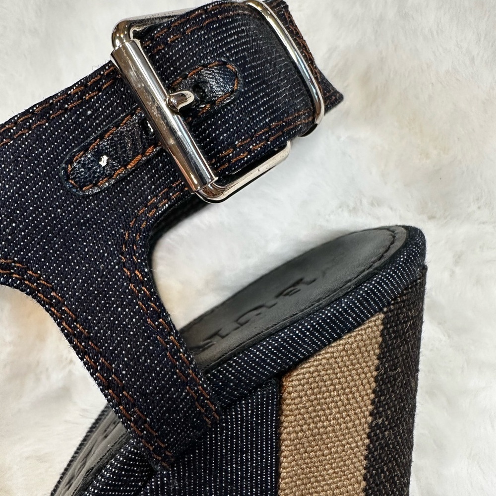 Burberry denim navy and Tan Heeled Sandals wedge - Picture 10 of 12